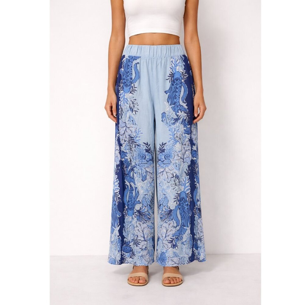 Lilly Pulitzer Bal Harbour Palazzo Pants Bonaire Blue Just a Little Koi SMALL